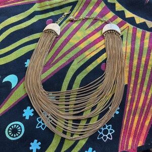 VTG MCM Multi-stranded Waterfall Gold Tone Metal Costume Jewelry Necklace